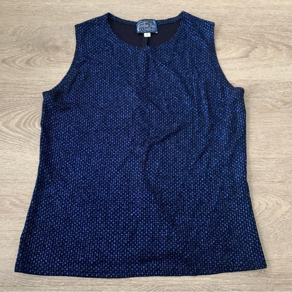 Vintage 90s Scooter Tops by Onyx Nite Blue Glitter Sleeveless Top Size L
